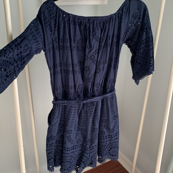 Sperry size XL navy eyelet romper with pockets and tie belt, fully lined - Picture 2 of 6